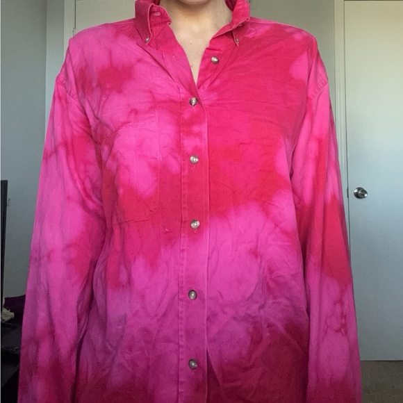 Magenta Tie Dye Button Down Shirt Size 16.5/36 - Picture 5 of 8